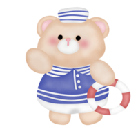 Cute cartoon pastel doodle hand draw bear marine navy png