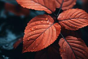 Close up of beautiful autumn leaves with water drops. Natural background AI generated photo