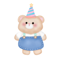 Cute cartoon pastel doodle hand draw bear birthday png