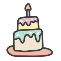 Cute cartoon pastel doodle hand draw birthday cake with candle png