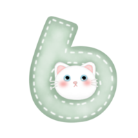 Cute cartoon pastel doodle hand draw cat number png