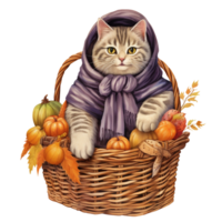 ai generativo linda gordito gato con bufanda en cesta Víspera de Todos los Santos festival png