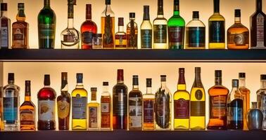 lujo alcohol bar, bebidas para cocteles generativo ai foto