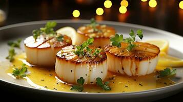 Close-Up of Expertly Cooked Scallops in a Zesty Lemon Beurre Blanc photo