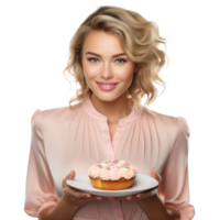 Woman with birthday cake png
