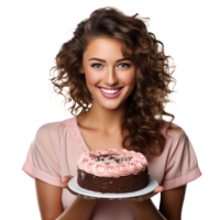 Woman with birthday cake png