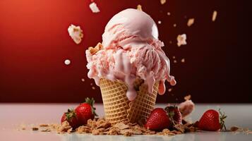 A Close-Up View of Irresistible Fresh Ice Cream in a Cone photo