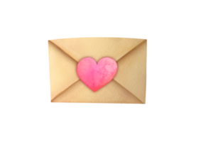 romantisch liefde brief voor valentijnsdag dag. Gesloten post- wijnoogst envelop met elegant hart sticker. clip art waterverf illustratie Aan transparant achtergrond voor groet kaarten, bruiloft uitnodigingen png