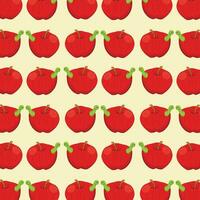 Red apple with a smiling worm. Seamless pattern. Vector illustration.