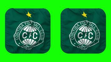 Coritiba Foot Ball Club Flag in Squire Shape Isolated with Plain and Bump Texture, 3D Rendering, Green Screen, Alpha Matte video