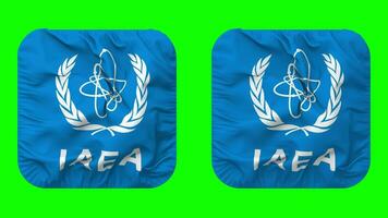 International Atomic Energy Agency, IAEA Flag in Squire Shape Isolated with Plain and Bump Texture, 3D Rendering, Green Screen, Alpha Matte video