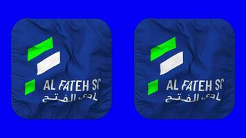 Al Fateh Sports Club Flag in Squire Shape Isolated with Plain and Bump Texture, 3D Rendering, Green Screen, Alpha Matte video