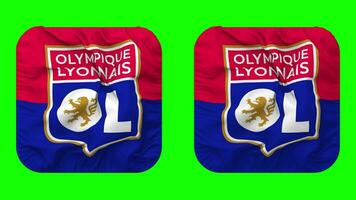 Olympique Lyonnais Football Club, Lyon Flag in Squire Shape Isolated with Plain and Bump Texture, 3D Rendering, Green Screen, Alpha Matte video