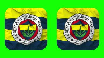 Fenerbahce Spor Kulubu Flag in Squire Shape Isolated with Plain and Bump Texture, 3D Rendering, Green Screen, Alpha Matte video