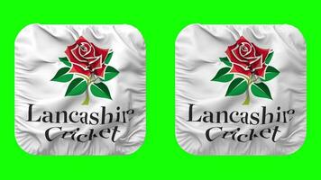 Lancashire fulmine, Lancashire contea cricket club bandiera nel scudiero forma isolato con pianura e urto struttura, 3d rendering, verde schermo, alfa Opaco video