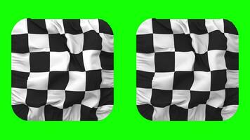 Racing Black and White Checkered Flag in Squire Shape Isolated with Plain and Bump Texture, 3D Rendering, Green Screen, Alpha Matte video