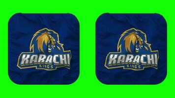 Karachi Kings, KK Flag in Squire Shape Isolated with Plain and Bump Texture, 3D Rendering, Green Screen, Alpha Matte video