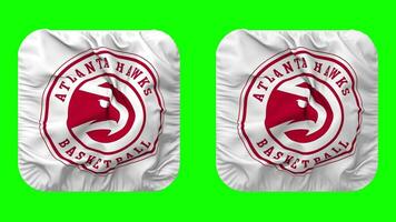 Atlanta Hawks Flag in Squire Shape Isolated with Plain and Bump Texture, 3D Rendering, Green Screen, Alpha Matte video