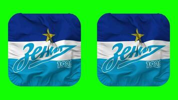 Football Club Zenit, Zenit Saint Petersburg Flag in Squire Shape Isolated with Plain and Bump Texture, 3D Rendering, Green Screen, Alpha Matte video