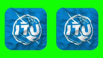 International Telecommunication Union, ITU Flag in Squire Shape Isolated with Plain and Bump Texture, 3D Rendering, Green Screen, Alpha Matte video