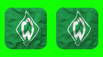 Sportverein Werder Bremen von 1899 e V, SV Werder Bremen Flag in Squire Shape Isolated with Plain and Bump Texture, 3D Rendering, Green Screen, Alpha Matte video