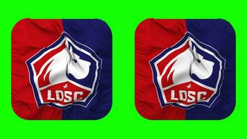 Lille Olympique Sporting Club, LOSC Lille Flag in Squire Shape Isolated with Plain and Bump Texture, 3D Rendering, Green Screen, Alpha Matte video