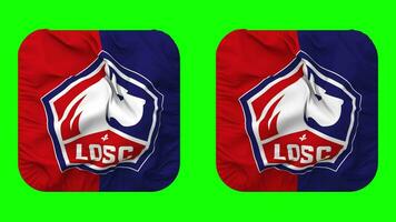 Lille Olympique Sporting Club, LOSC Lille Flag in Squire Shape Isolated with Plain and Bump Texture, 3D Rendering, Green Screen, Alpha Matte video