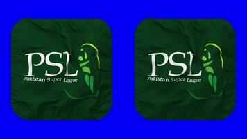 Pakistan Super Liga, Psl Flagge im Knappe gestalten isoliert mit einfach und stoßen Textur, 3d Wiedergabe, Grün Bildschirm, Alpha matt video