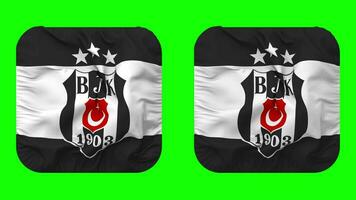 Besiktas Jimnastik Kulubu Flag in Squire Shape Isolated with Plain and Bump Texture, 3D Rendering, Green Screen, Alpha Matte video