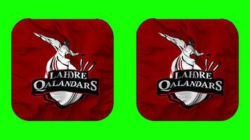 Lahore qalandars, lq bandeira dentro escudeiro forma isolado com avião e colisão textura, 3d Renderização, verde tela, alfa fosco video