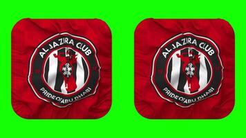 Alabama jazira fútbol americano club bandera en escudero forma aislado con llanura y bache textura, 3d representación, verde pantalla, alfa mate video