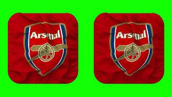 arsenal Football club drapeau dans écuyer forme isolé avec plaine et bosse texture, 3d le rendu, vert filtrer, alpha mat video