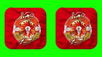 Islamabad United, IU Flag in Squire Shape Isolated with Plain and Bump Texture, 3D Rendering, Green Screen, Alpha Matte video