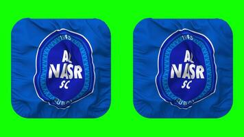 Al Nasr SC Football Club Flag in Squire Shape Isolated with Plain and Bump Texture, 3D Rendering, Green Screen, Alpha Matte video