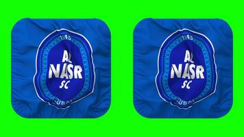 Al Nasr SC Football Club Flag in Squire Shape Isolated with Plain and Bump Texture, 3D Rendering, Green Screen, Alpha Matte video