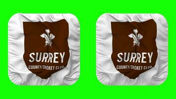 Surrey County Cricket Club, Surrey CCC Flag in Squire Shape Isolated with Plain and Bump Texture, 3D Rendering, Green Screen, Alpha Matte video