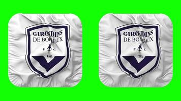 Football Club des Girondins de Bordeaux, Girondins de Bordeaux Flag in Squire Shape Isolated with Plain and Bump Texture, 3D Rendering, Green Screen, Alpha Matte video