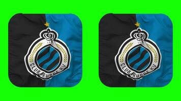 club brugge koninklijke voetbalvereniging, club brugge kv bandiera nel scudiero forma isolato con pianura e urto struttura, 3d rendering, verde schermo, alfa Opaco video