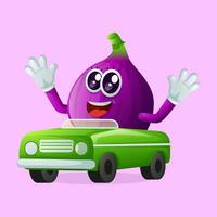 Cute fig character playing with car toy vector