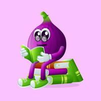 Cute fig character wearing glasses and reading a book vector