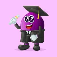 Cute fig character wearing a graduation cap and holding a diploma vector