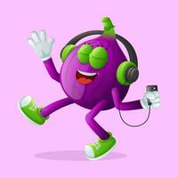 Cute fig character listening to music vector