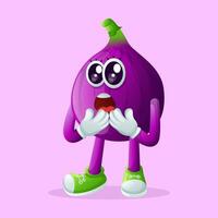 Cute fig character with a surprised face and open mouth vector