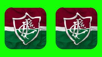 fluminense fútbol americano club bandera en escudero forma aislado con llanura y bache textura, 3d representación, verde pantalla, alfa mate video