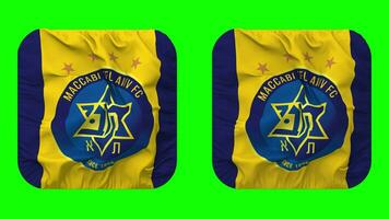 Maccabi Tel Aviv Flag in Squire Shape Isolated with Plain and Bump Texture, 3D Rendering, Green Screen, Alpha Matte video