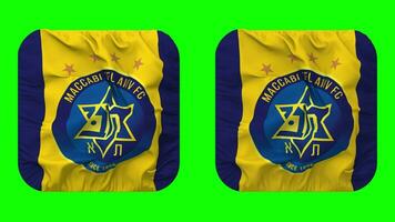 maccabi tel aviv drapeau dans écuyer forme isolé avec plaine et bosse texture, 3d le rendu, vert filtrer, alpha mat video