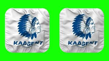 koninklijke athlète association monsieur, kaa gentil drapeau dans écuyer forme isolé avec plaine et bosse texture, 3d le rendu, vert filtrer, alpha mat video