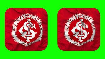 deporte club internacional bandera en escudero forma aislado con llanura y bache textura, 3d representación, verde pantalla, alfa mate video