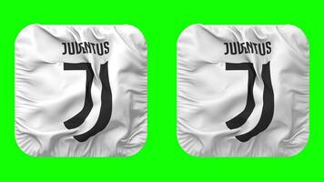 juventus Football club drapeau dans écuyer forme isolé avec plaine et bosse texture, 3d le rendu, vert filtrer, alpha mat video