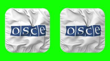 Organization for Security and Co operation in Europe, OSCE Flag in Squire Shape Isolated with Plain and Bump Texture, 3D Rendering, Green Screen, Alpha Matte video